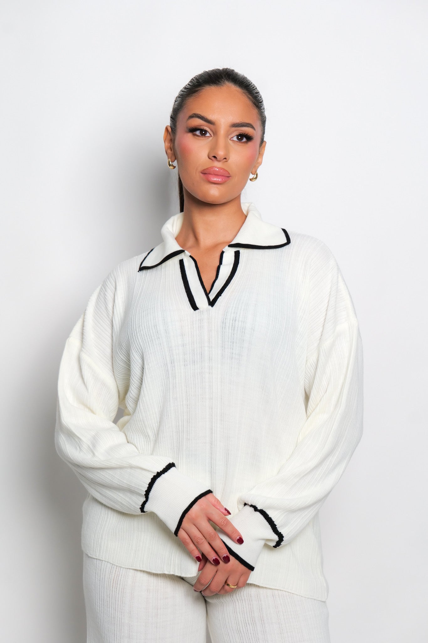 Ensemble pantalon en tricot côtelé blanc