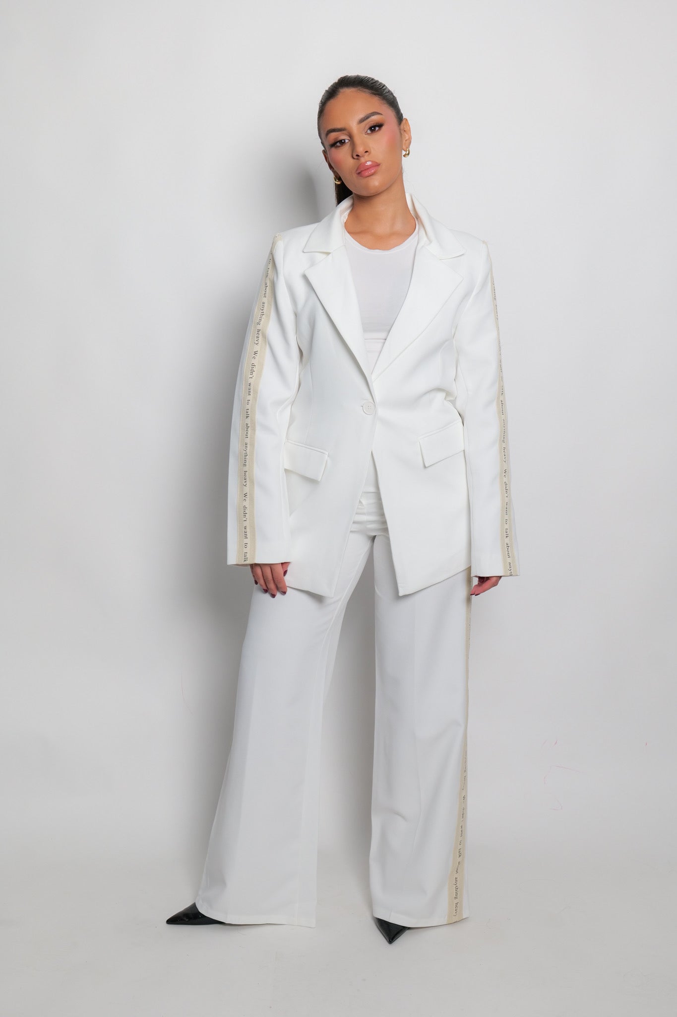 Costume Veste Rayé Texte Blanc