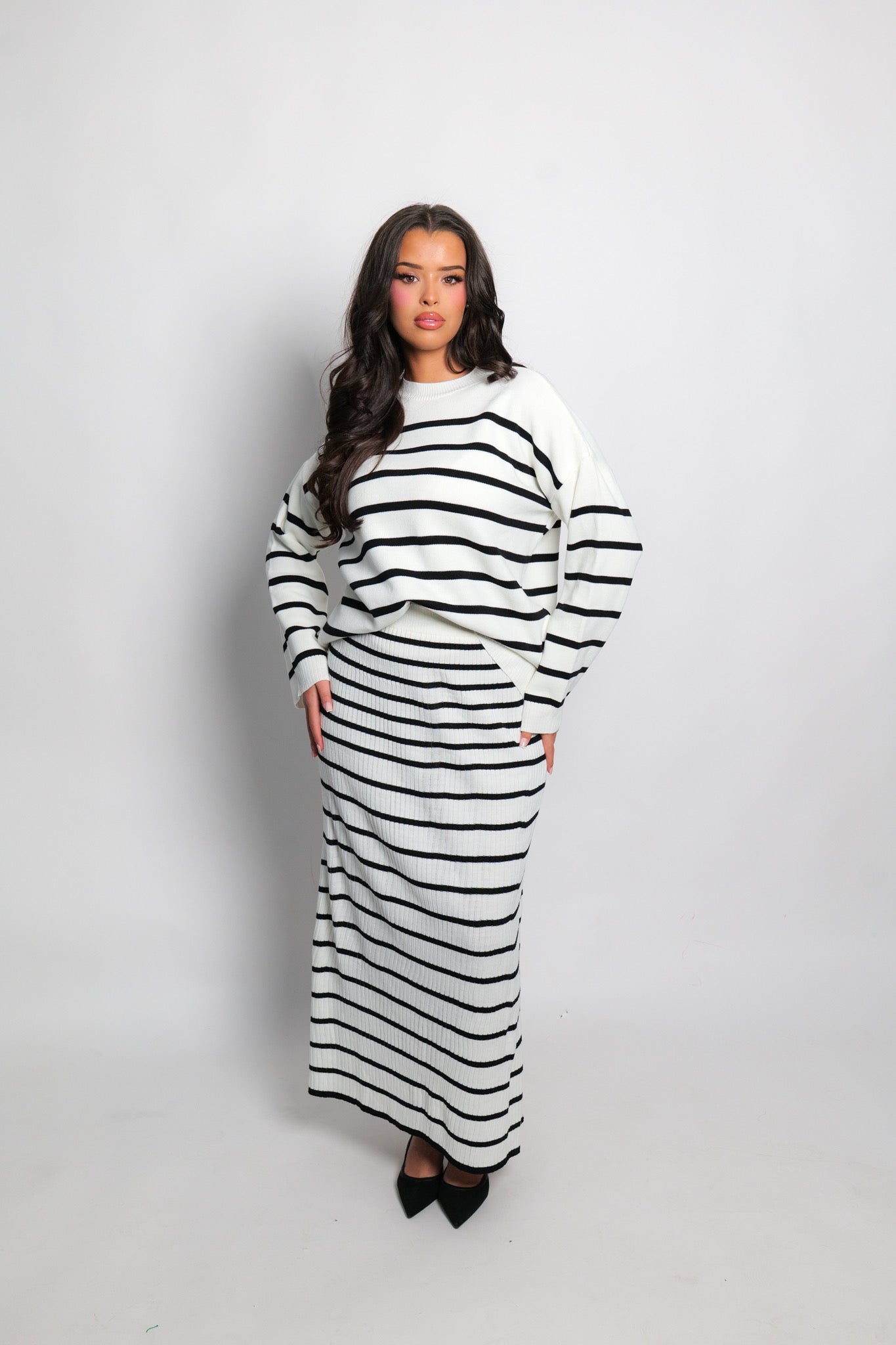 Ensemble jupe oversize à rayures blanc