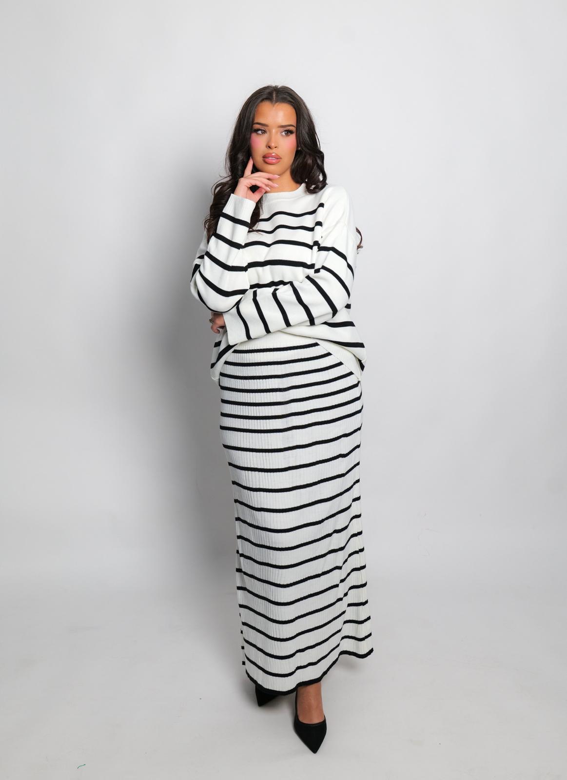 Ensemble jupe oversize à rayures blanc