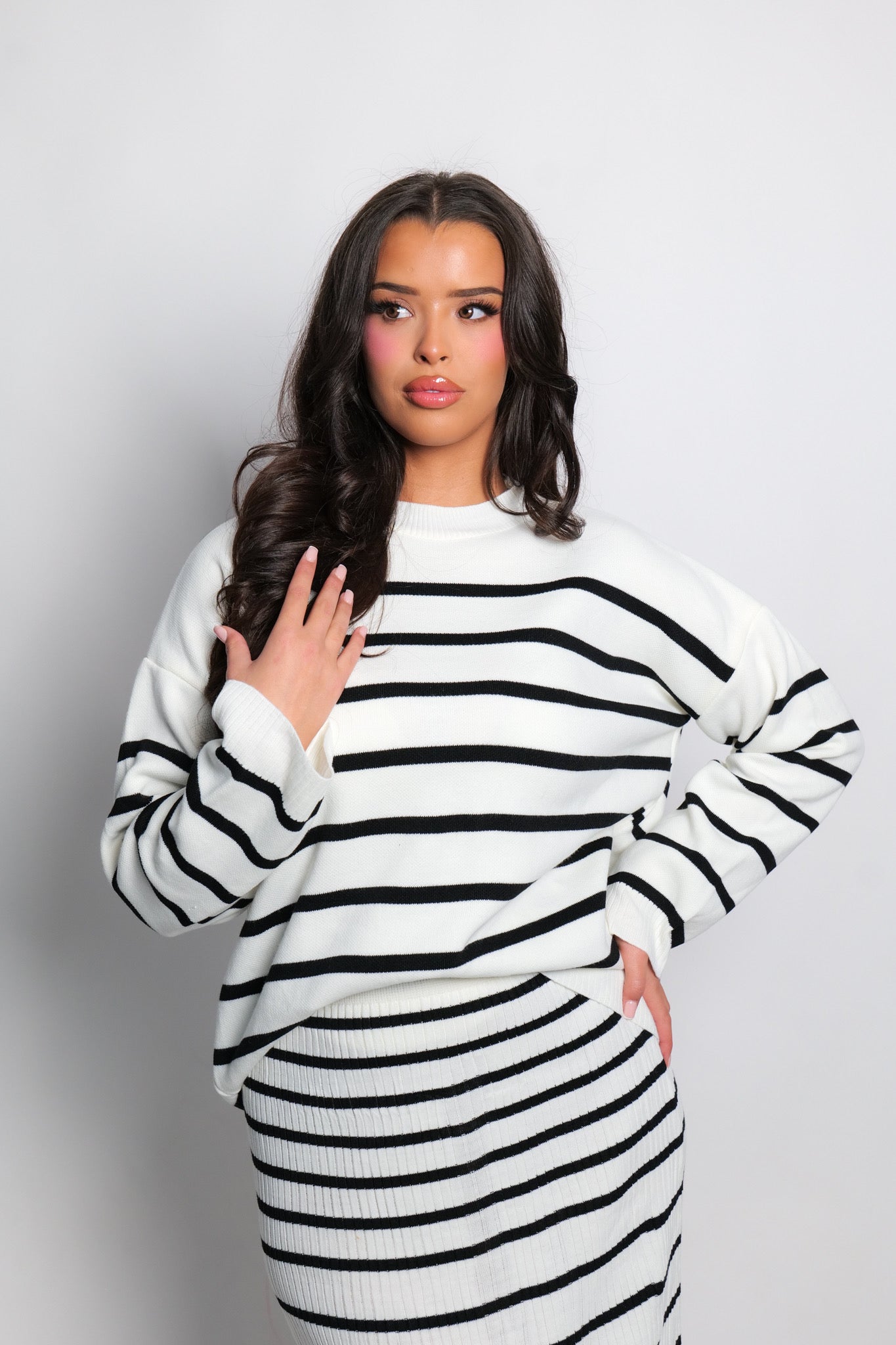 Ensemble jupe oversize à rayures blanc