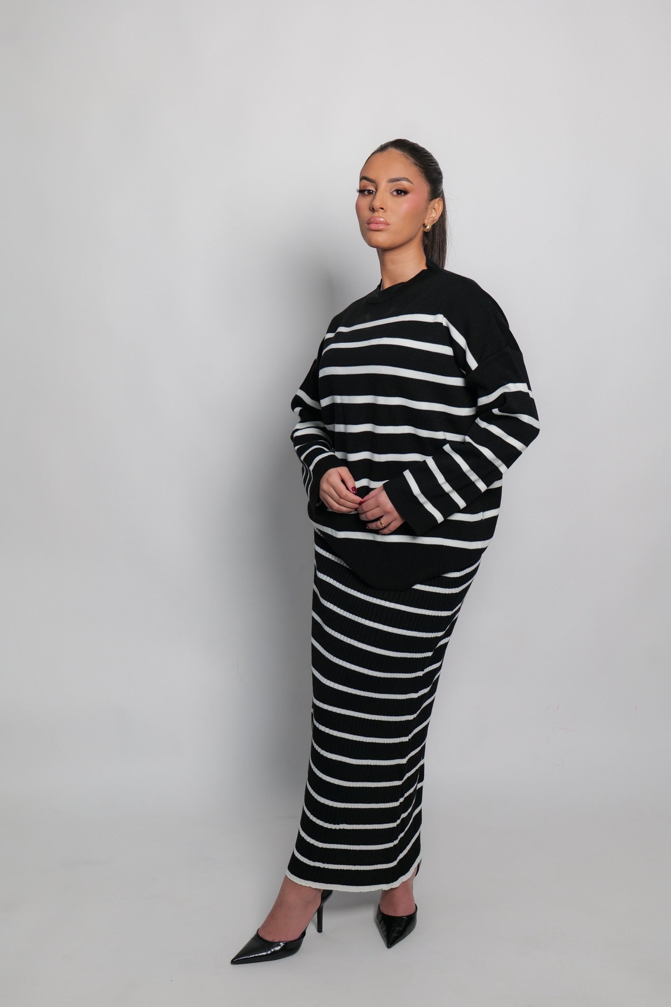 Ensemble jupe oversize à rayures noire