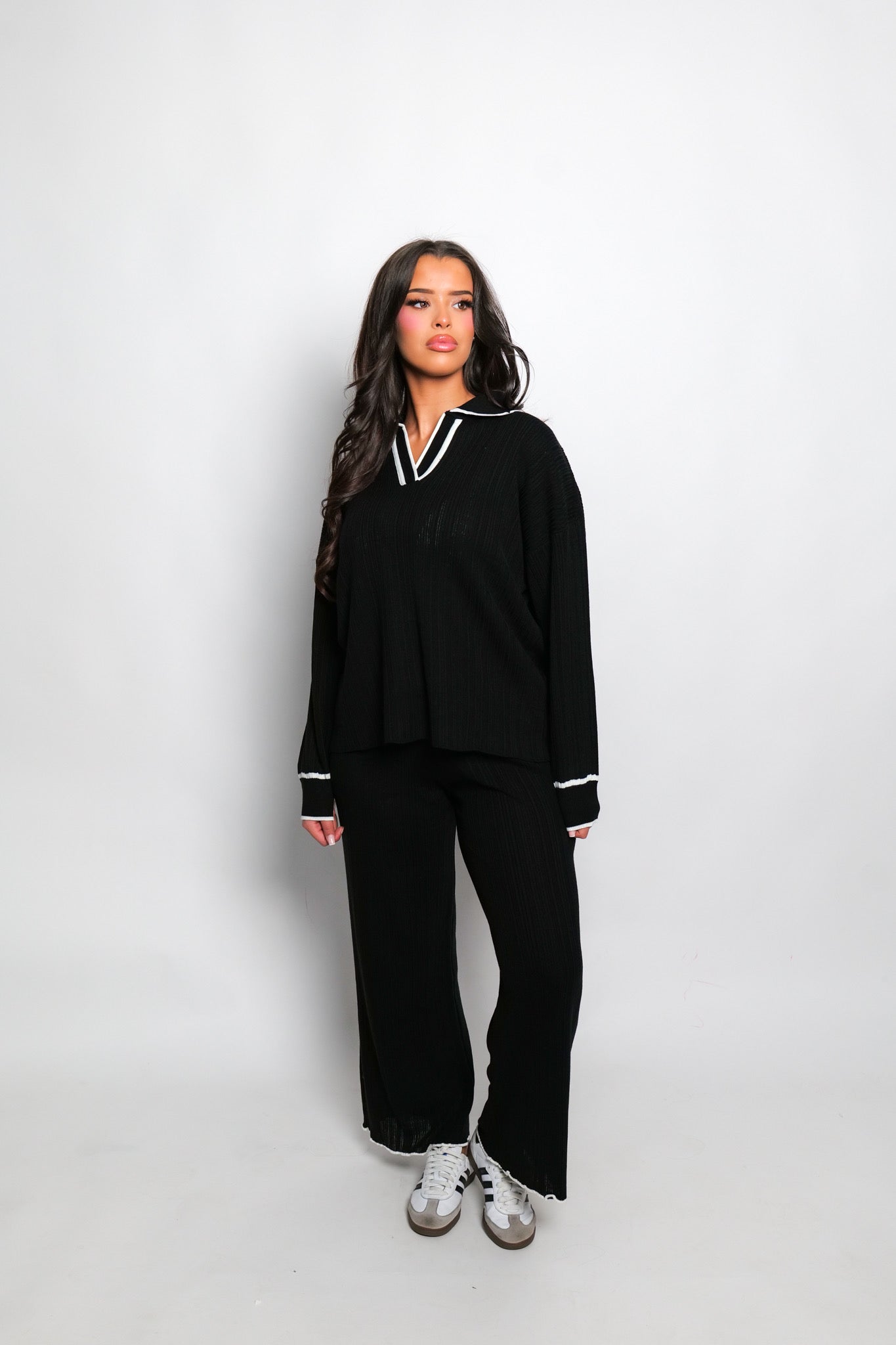 Ensemble pantalon en tricot côtelé noir