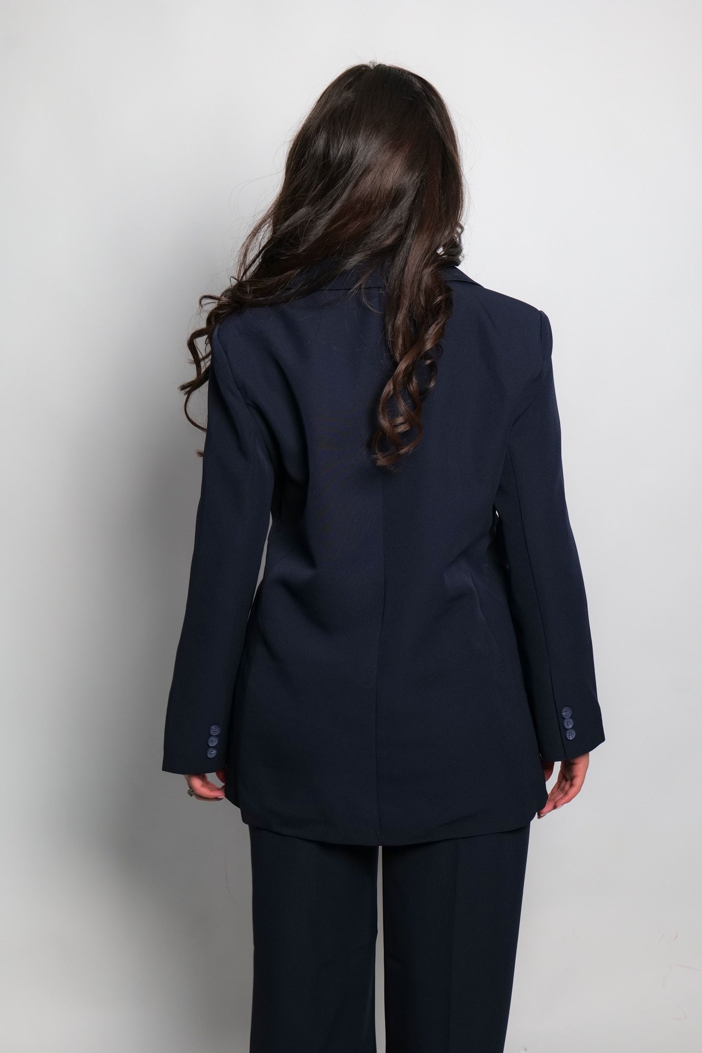 Costume Élégant Deux Pièces Avec Détail Rose - Bleu Marine