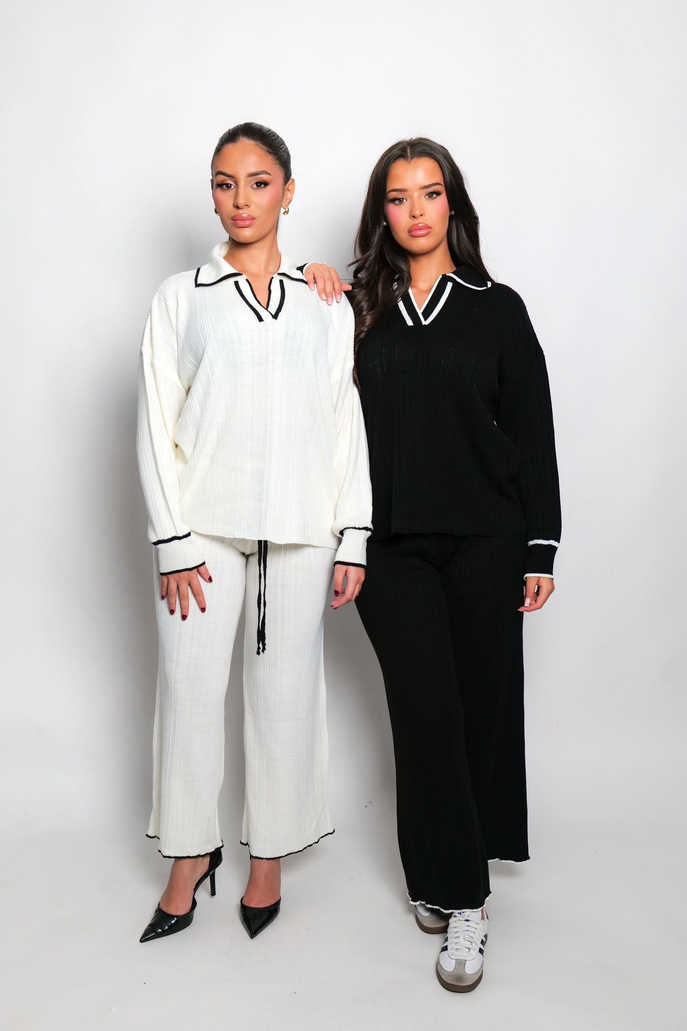 Ensemble pantalon en tricot côtelé noir
